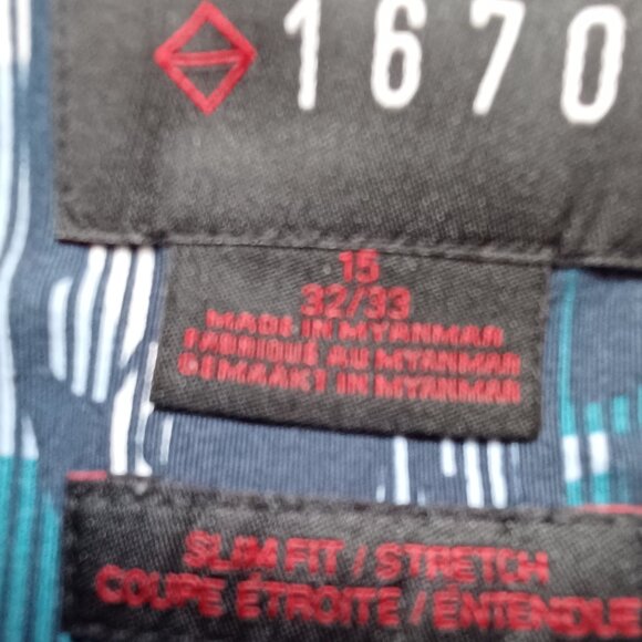 Youth shirt. Worn once. Beautiful blues. STRETCH slim fit waist 17 1/2". - Picture 2 of 4